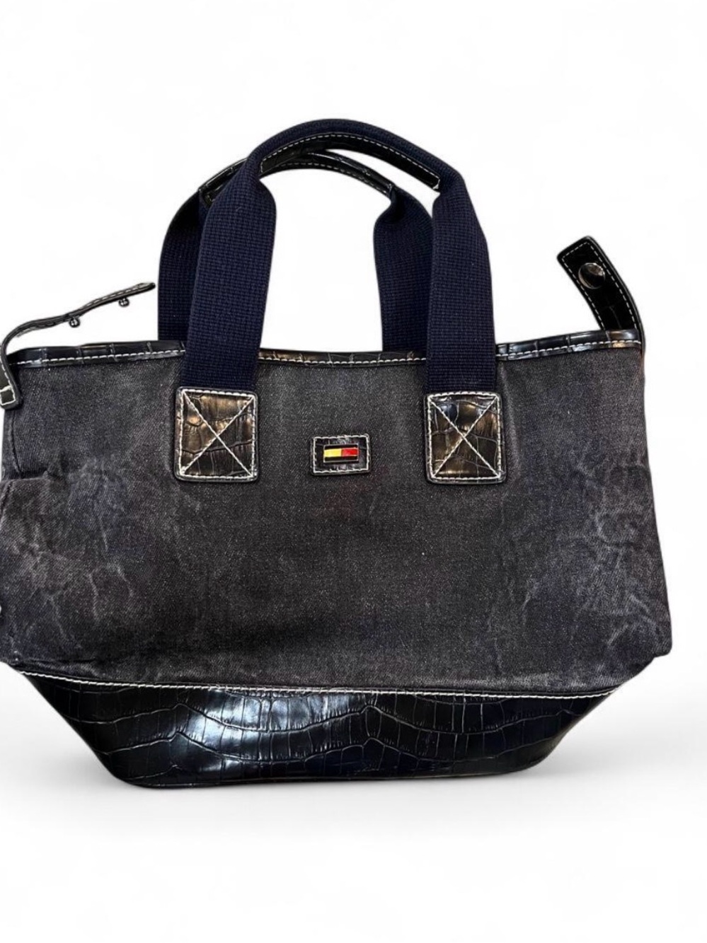 Navy to Black Canvas & Faux-Leather Tote Bag